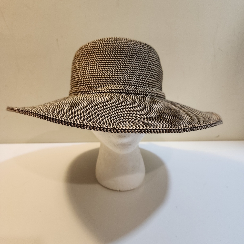 Stylish Black and Tan Wide Brim Paper Blend Hat OS